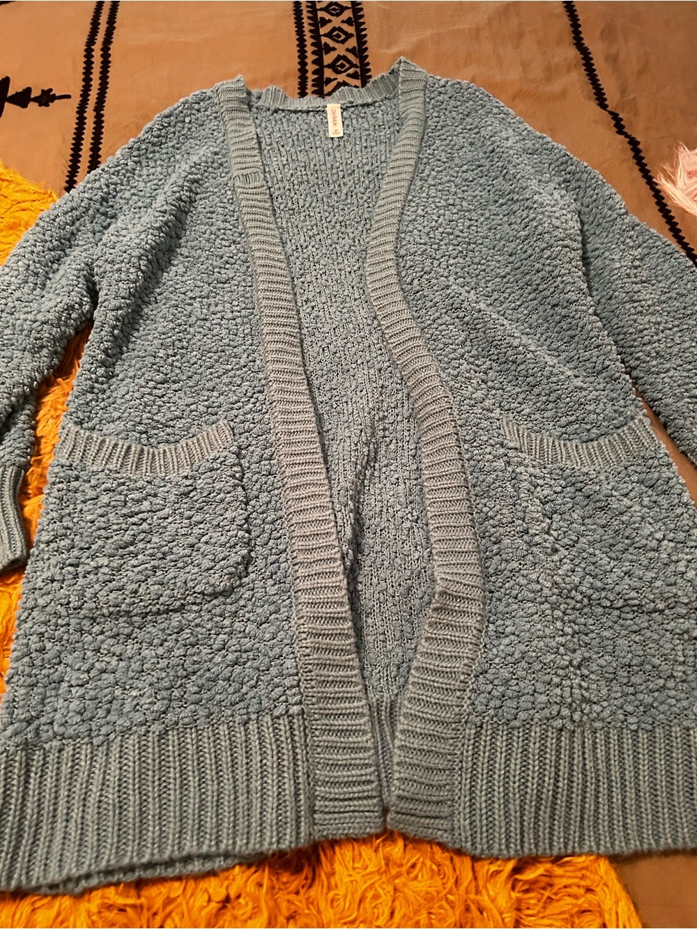 Zenana Outfitters Chunky Popcorn Knit Open-Front Cardigan - Slate Blue - Picture 4 of 4